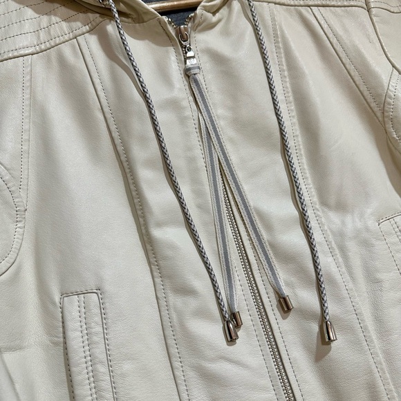 Wilson's Genuine White Leather Hoodie Jacket Woman's Size Large Zipper Front - Picture 5 of 16